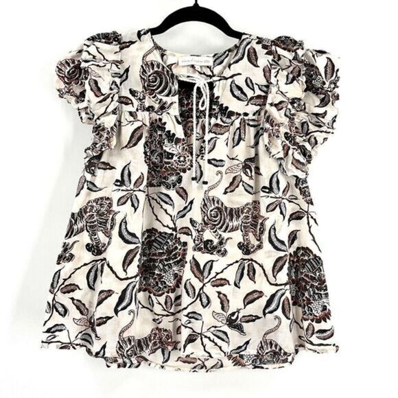 House of Harlow 1960 Peasant Top‎ Womens Size M Flutter Sleeves Floral Blouse - Picture 3 of 12